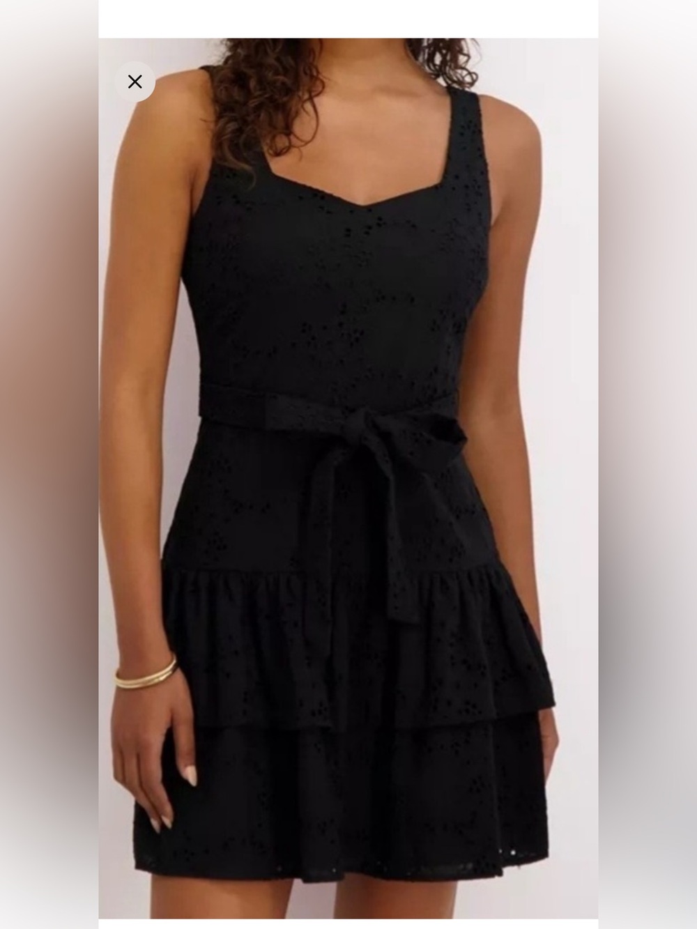 Kenzie Black Eyelet Tie-Waist Sleeveless Dress NWT 14